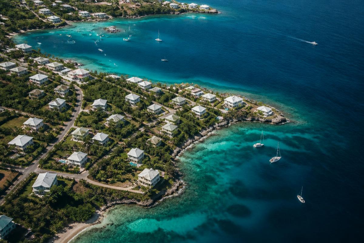 Aerial view of coastal vacation rentals